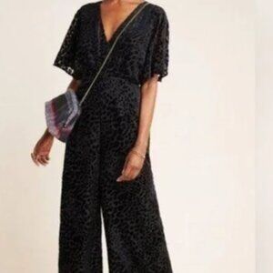 NWT Anthropologie Greylin Cerise Burnout Velvet Jumpsuit